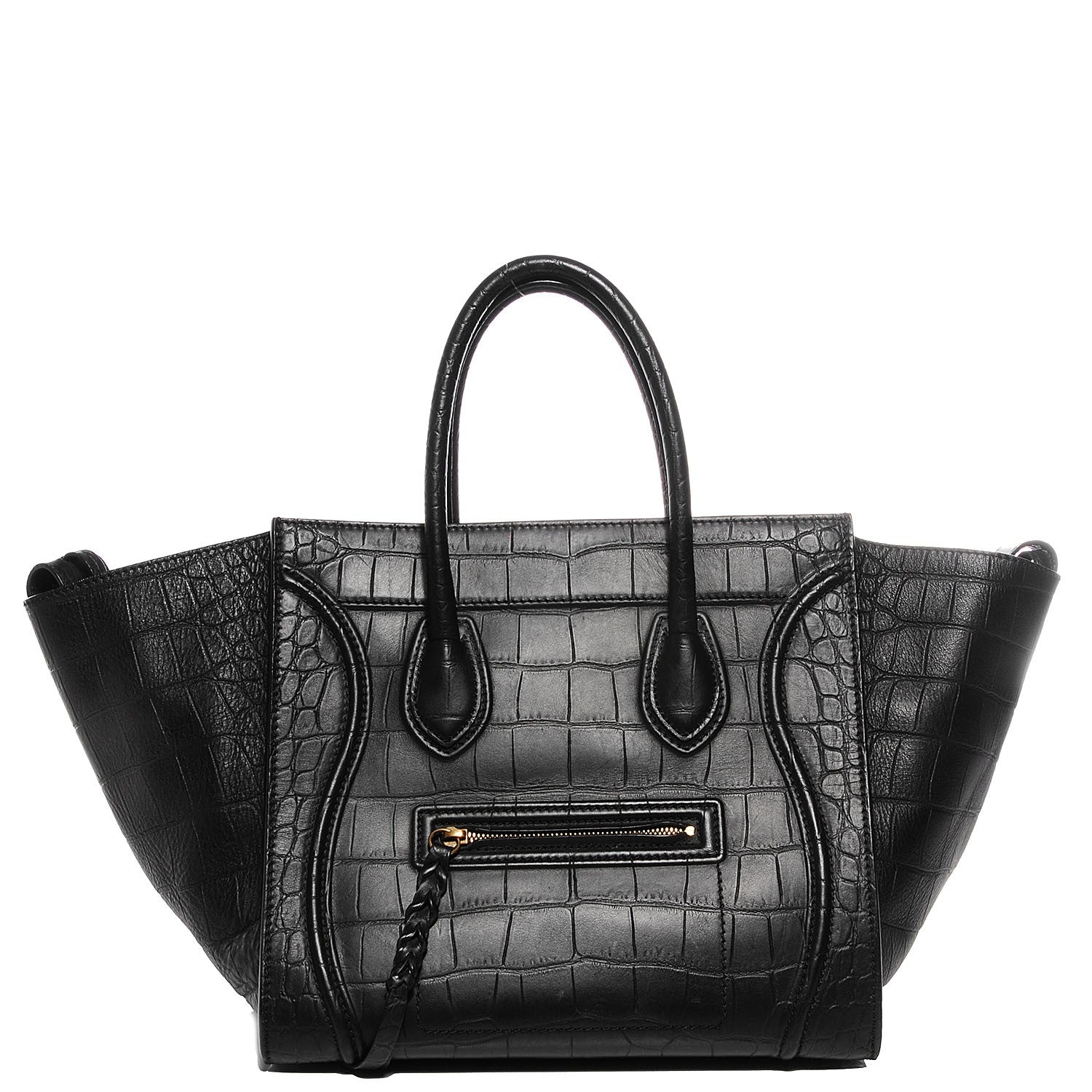 Celine Crocodile Embossed Medium Phantom Luggage Black 1 of 7