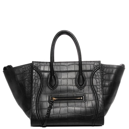 Celine Crocodile Embossed Medium Phantom Luggage Black 1 of 7