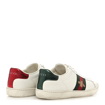 Gucci Calfskin Ayers Bee Embroidered Womens Ace Sneakers 36.5 White Green 5 of 11