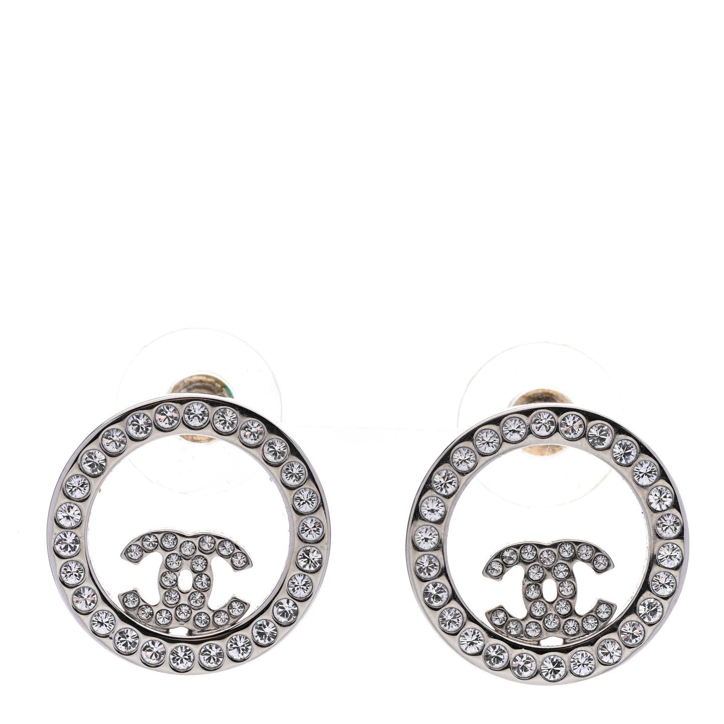 Crystal CC Round Earrings Silver