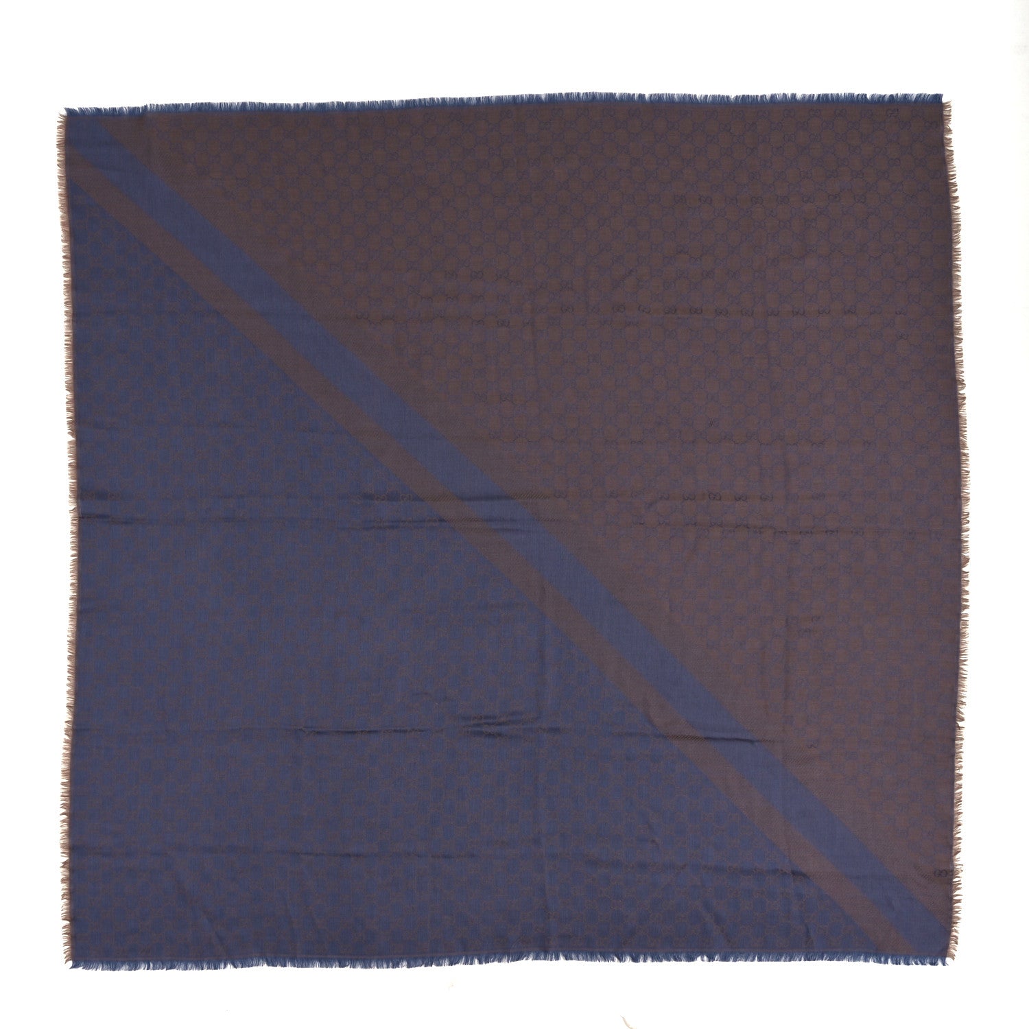 Gucci Wool Silk Monogram GGWeb Fringe Shawl Taupe Sky Blue 1 of 3