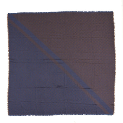 Gucci Wool Silk Monogram GGWeb Fringe Shawl Taupe Sky Blue 1 of 3