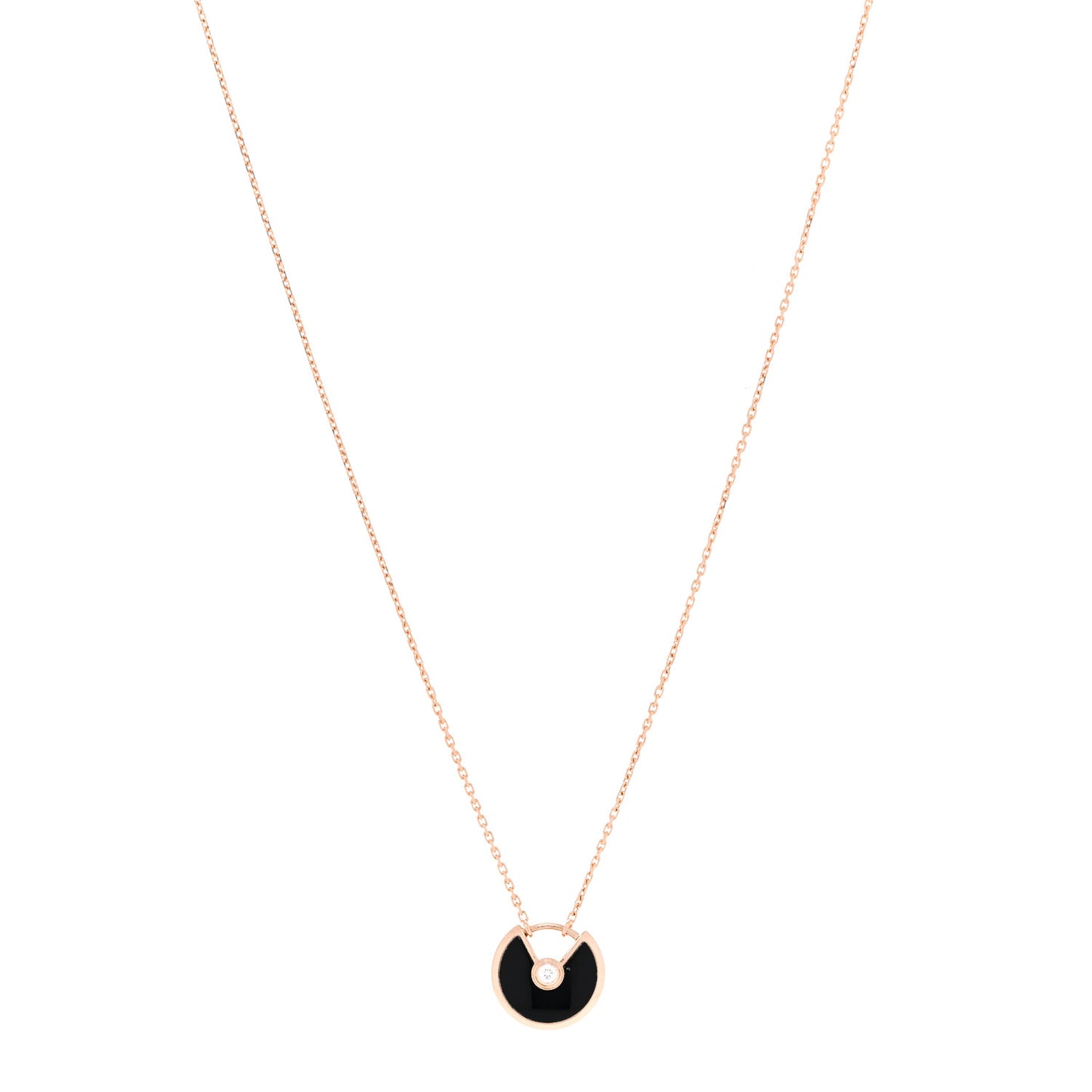 18K Pink Gold Diamond Black Onyx XS Amulette de Cartier Pendant Necklace