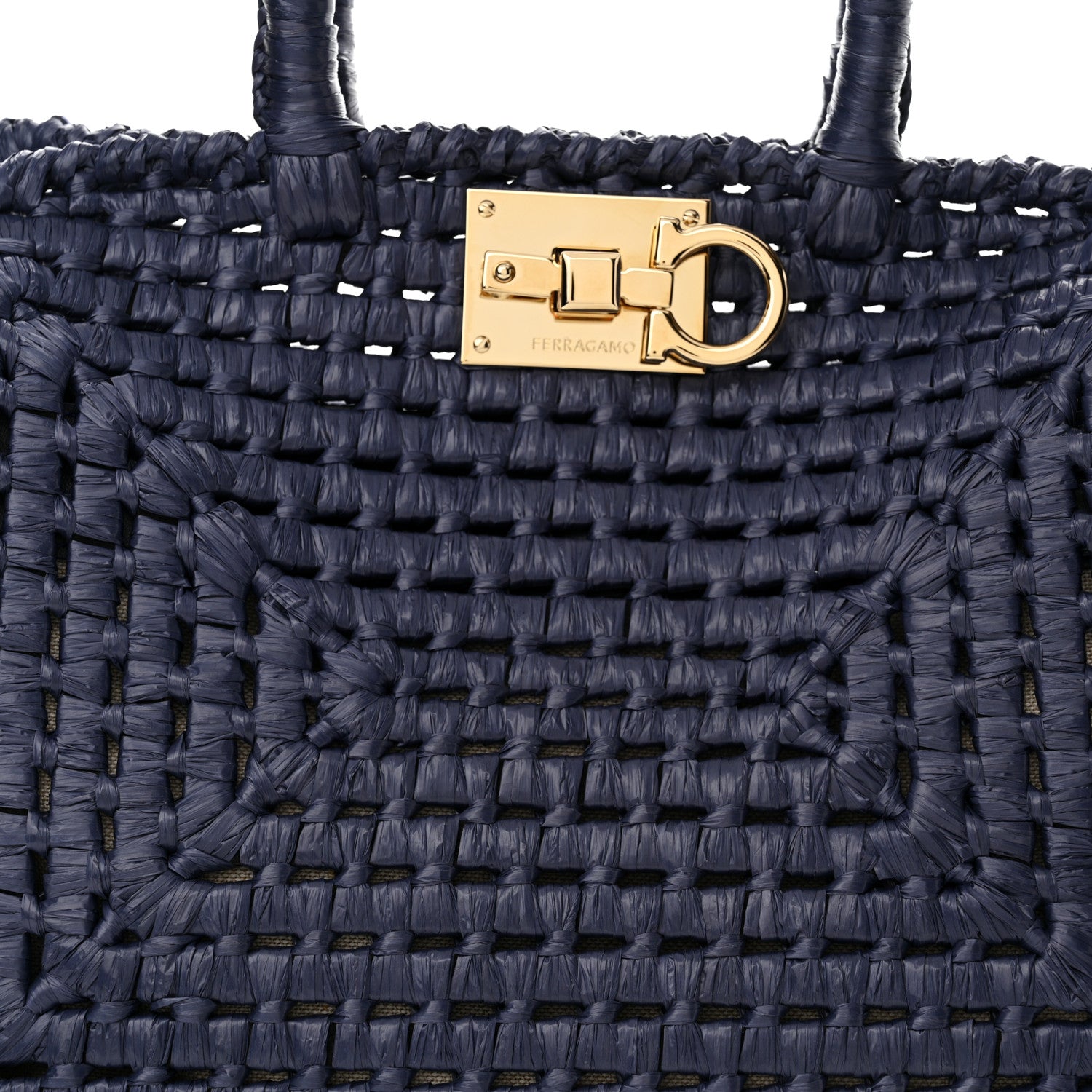 Salvatore Ferragamo Raffia Medium The Studio Box Bag Midnight 9 of 12