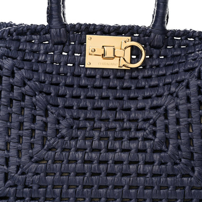 Salvatore Ferragamo Raffia Medium The Studio Box Bag Midnight 9 of 12