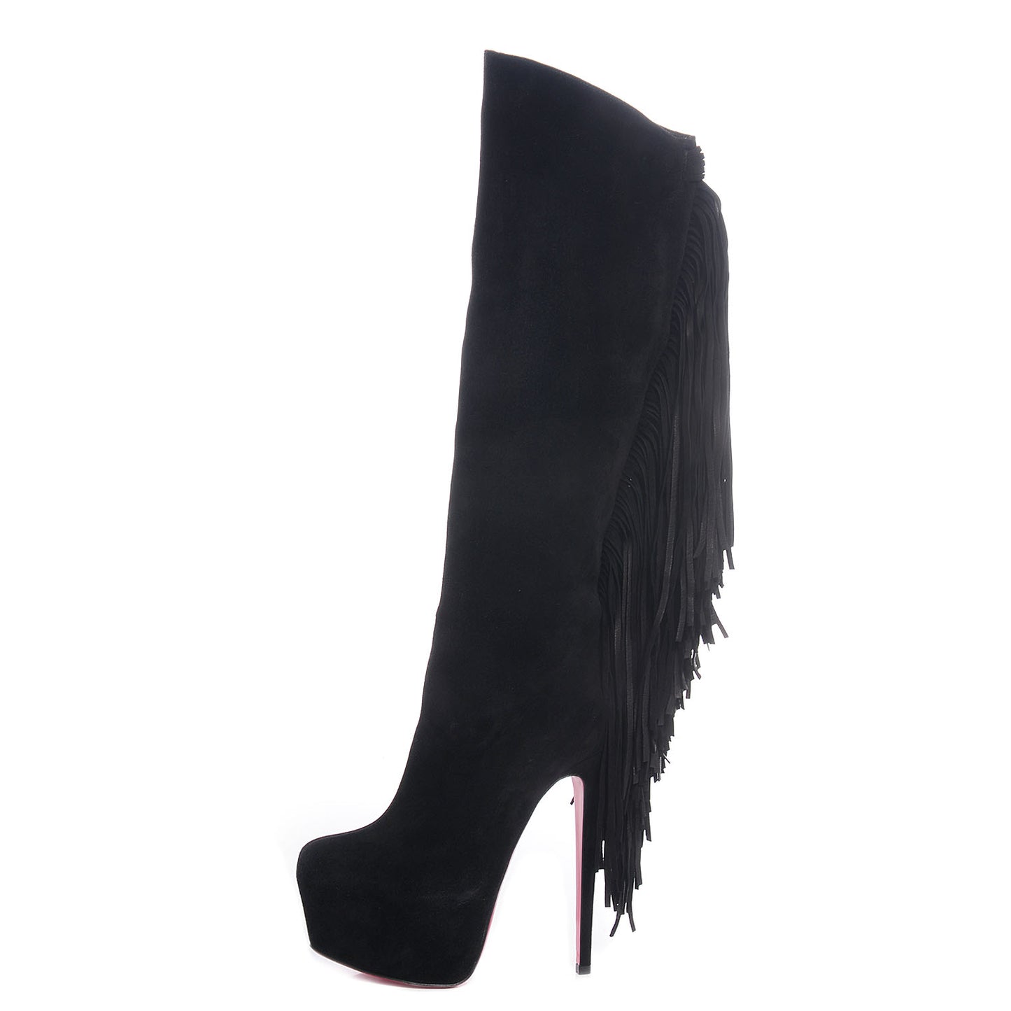 Suede Interlopa 165 Fringed Knee Boots 38.5 Black