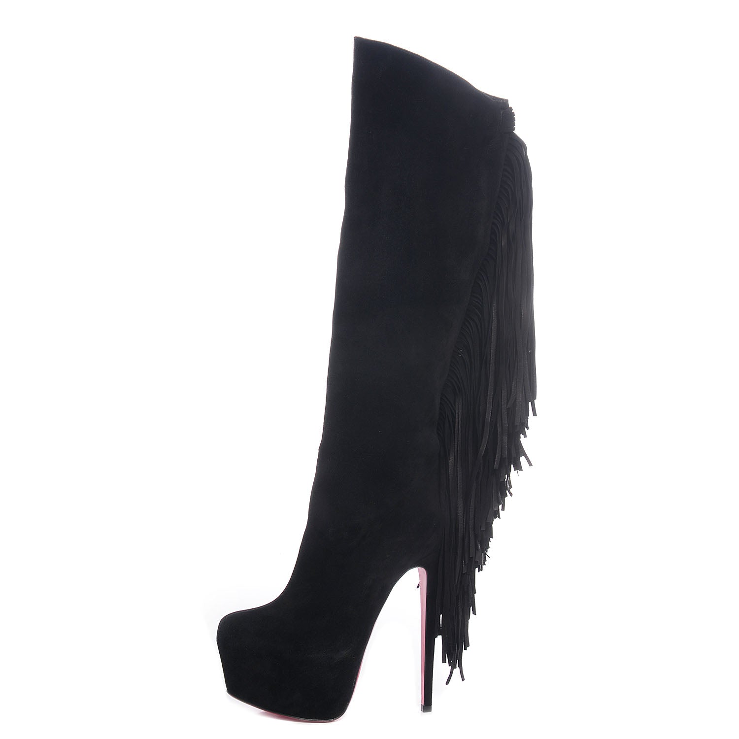 Christian Louboutin Suede Interlopa 165 Fringed Knee Boots 38.5 Black 1 of 6