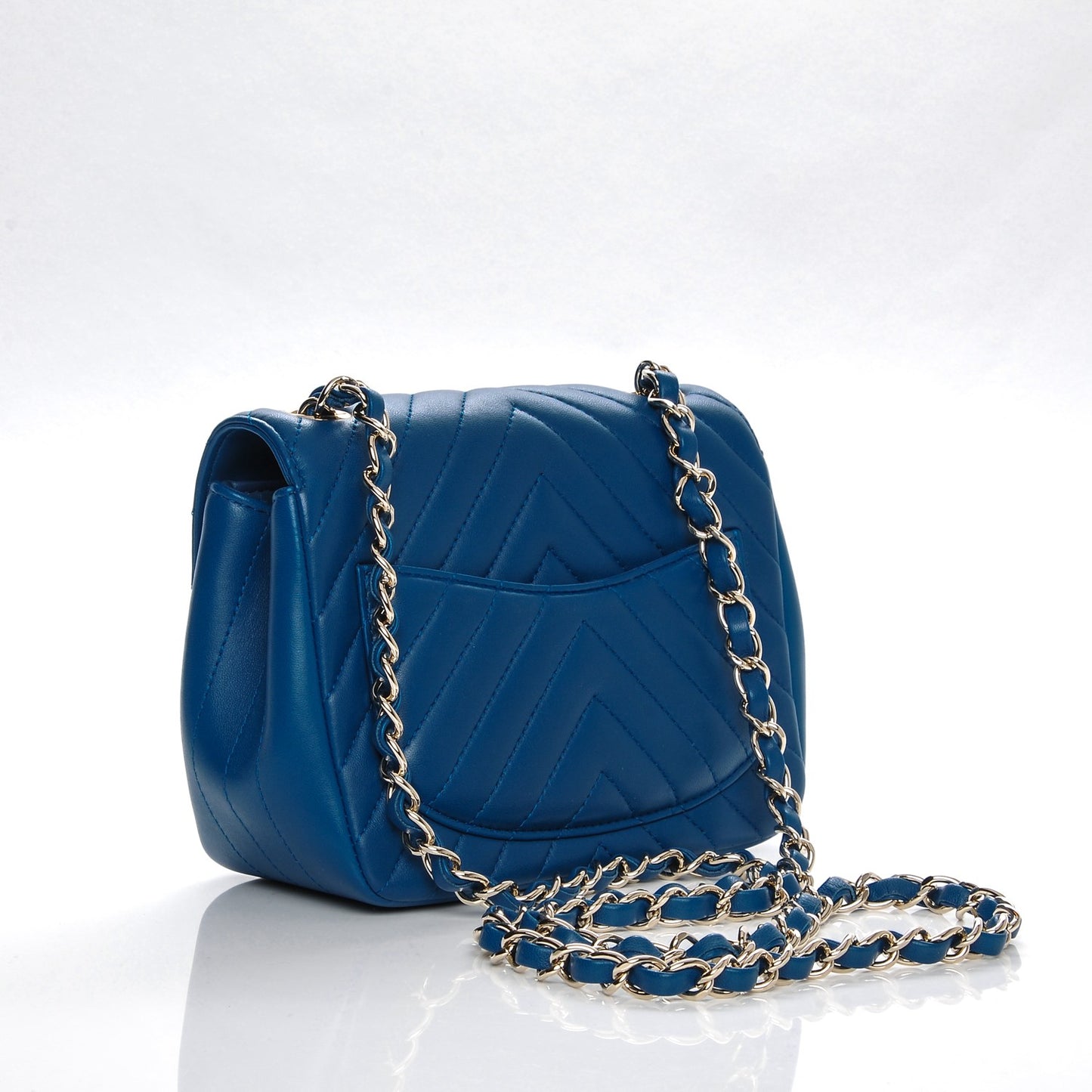 Lambskin Chevron Quilted Mini Square Flap Blue