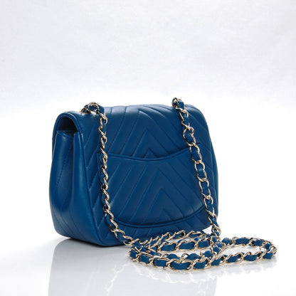 Chanel Lambskin Chevron Quilted Mini Square Flap Blue 3 of 7
