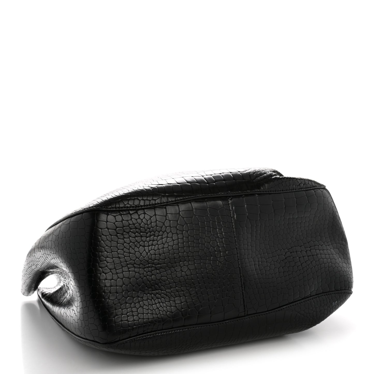 Calfskin Crocodile Embossed Bucket Bag Black