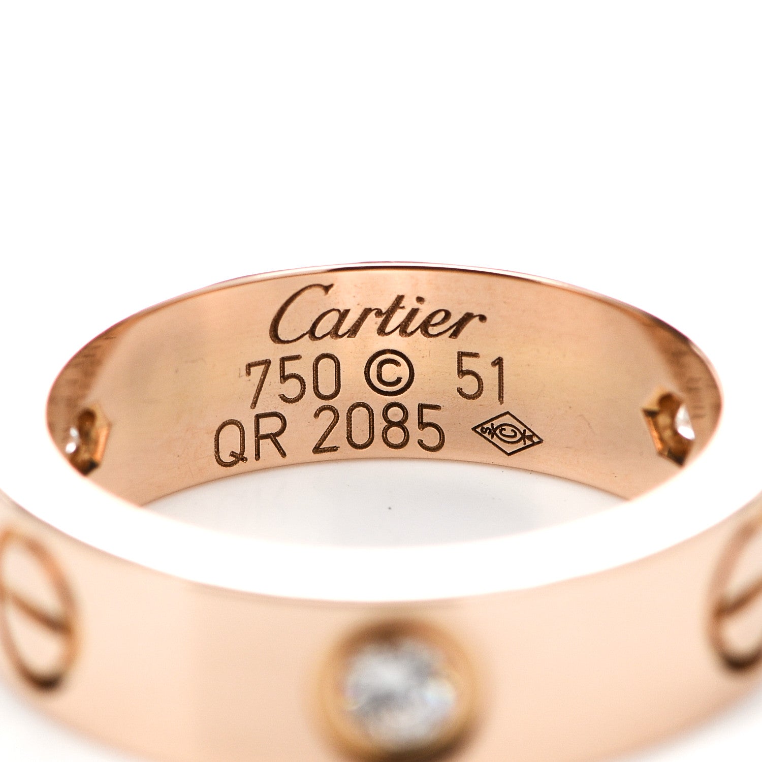 Cartier 18K Pink Gold 3 Diamond 5.5mm LOVE Ring 51 5.75 4 of 4