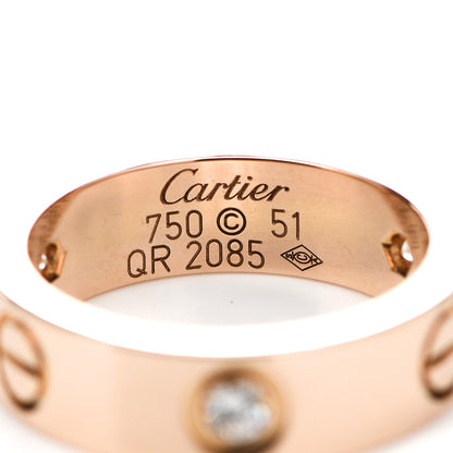 Cartier 18K Pink Gold 3 Diamond 5.5mm LOVE Ring 51 5.75 4 of 4