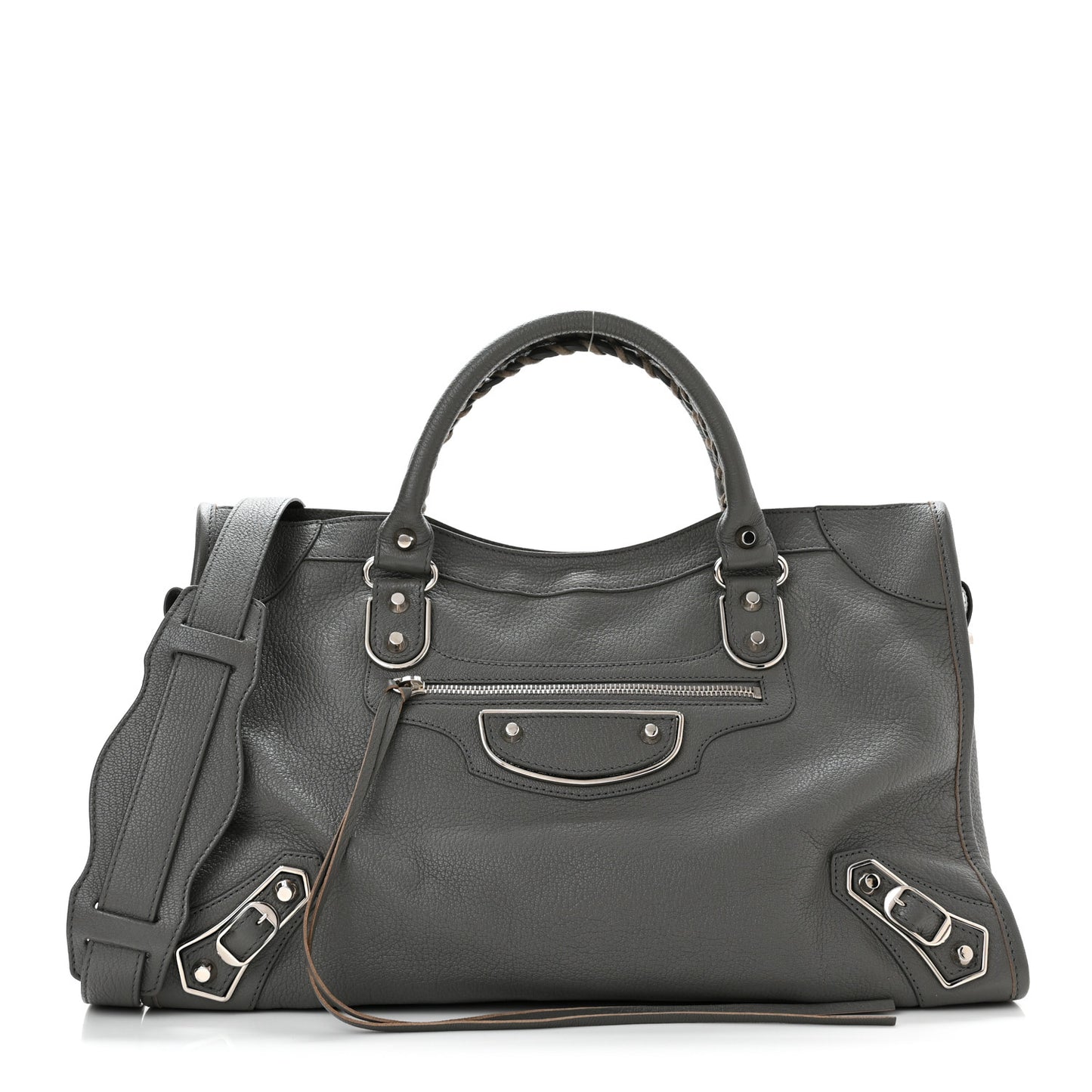 Chevre Silver Metallic Edge Hardware City Gris Acier