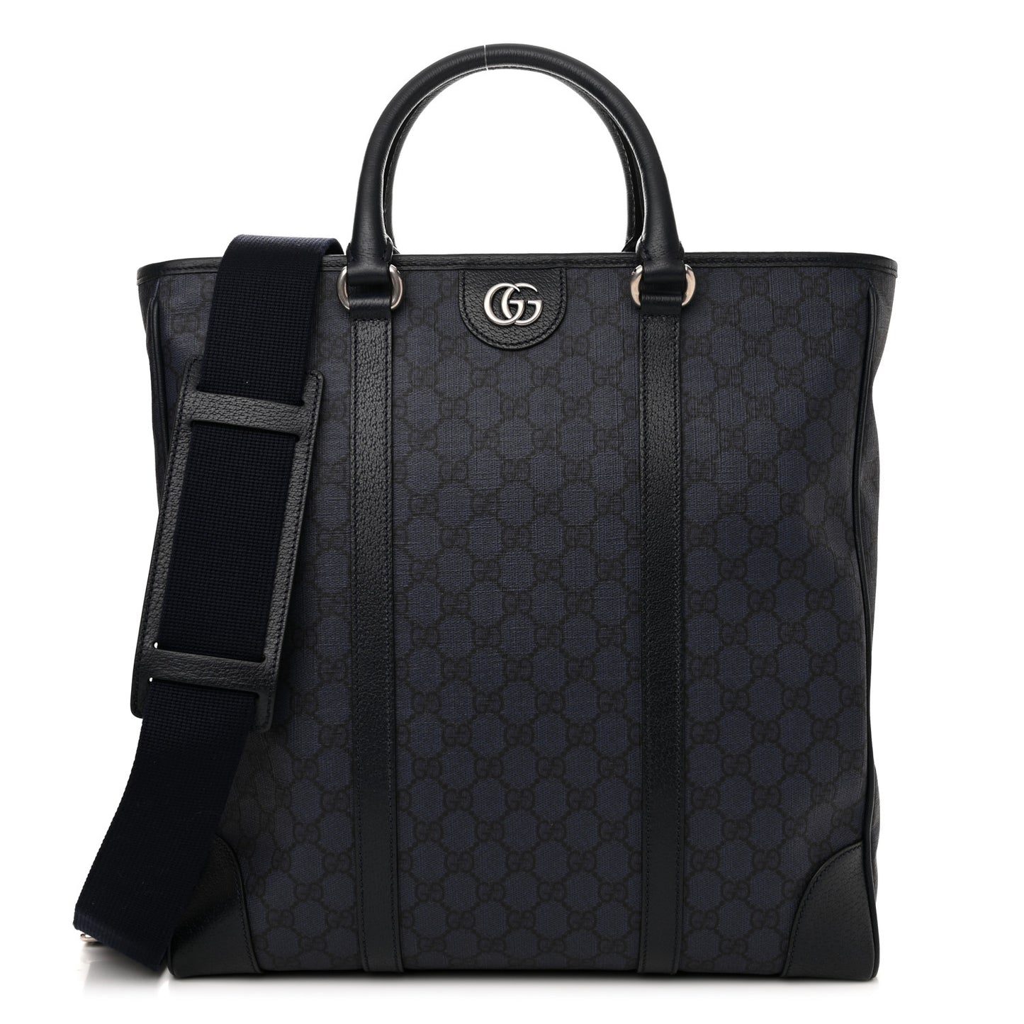 GG Supreme Monogram Textured Dollar Calfskin Medium Ophidia Tote Black Blue