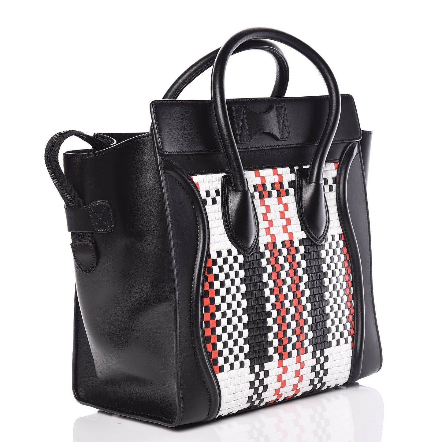 Smooth Calfskin Woven Mini Luggage Black