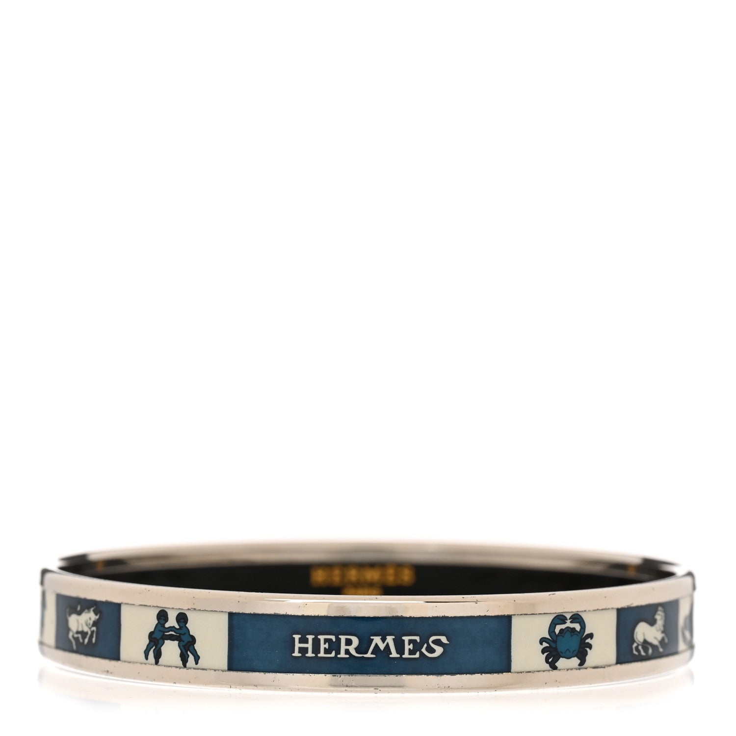 Hermes Enamel Printed Narrow Astrologie Nouvelle Bracelet 70 White Navy 1 of 5