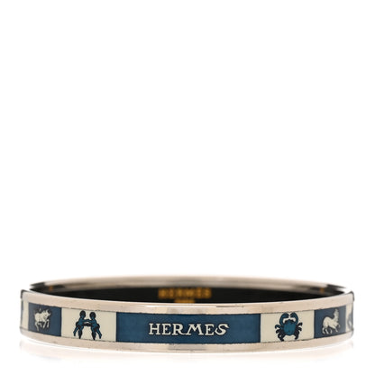 Hermes Enamel Printed Narrow Astrologie Nouvelle Bracelet 70 White Navy 1 of 5