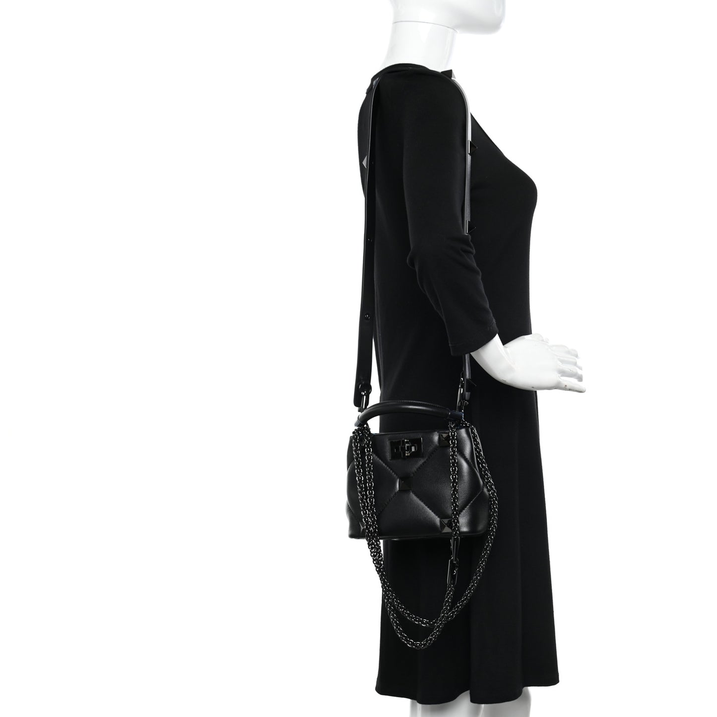 Nappa Monochrome Mini Roman Stud The Handle Bag Black