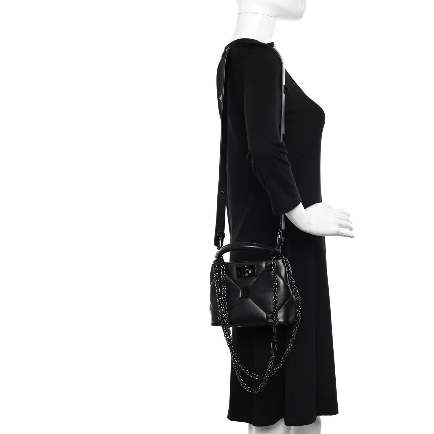 Valentino Garavani Nappa Monochrome Mini Roman Stud The Handle Bag Black 2 of 8