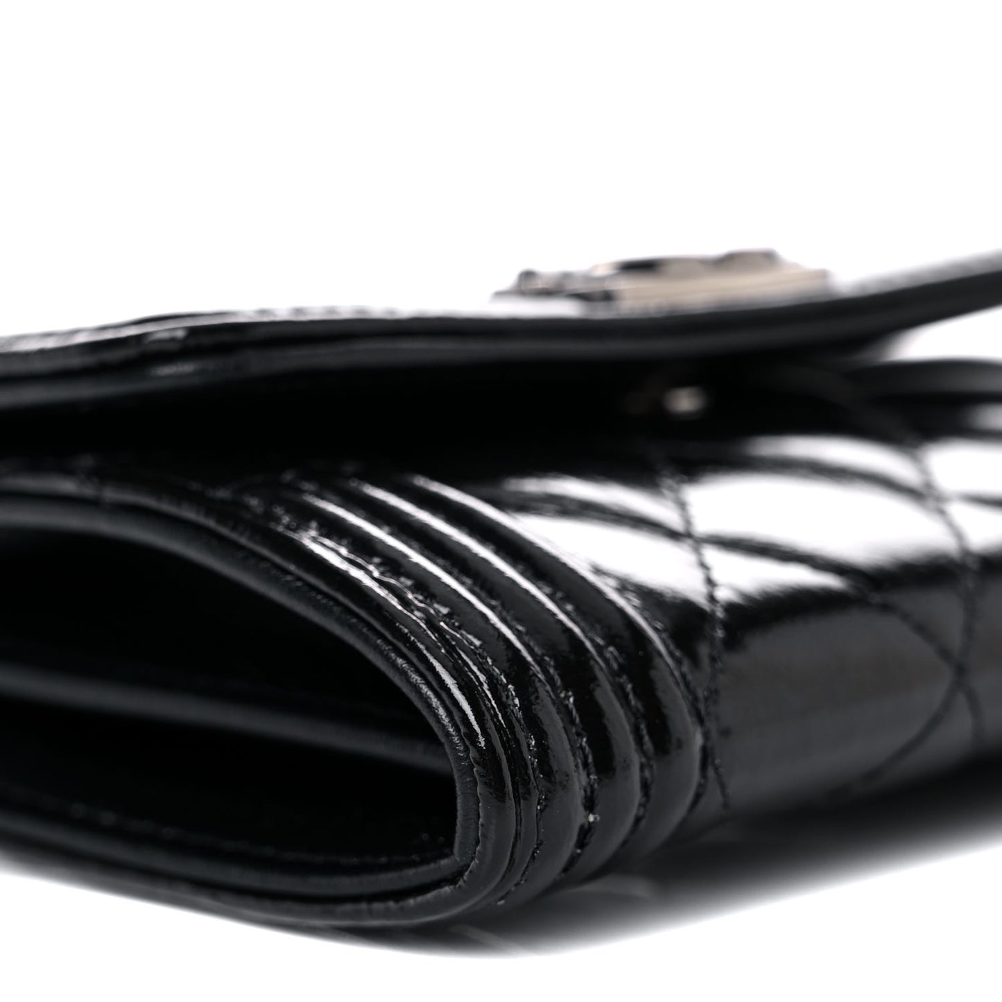 Distressed Patent Quilted Boy Flap Card Holder Wallet Black