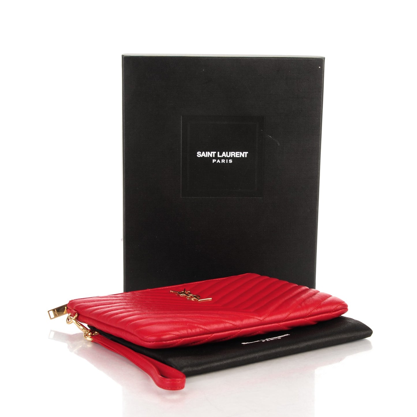 Calfskin Matelasse Chevron Monogram A5 Wristlet Red