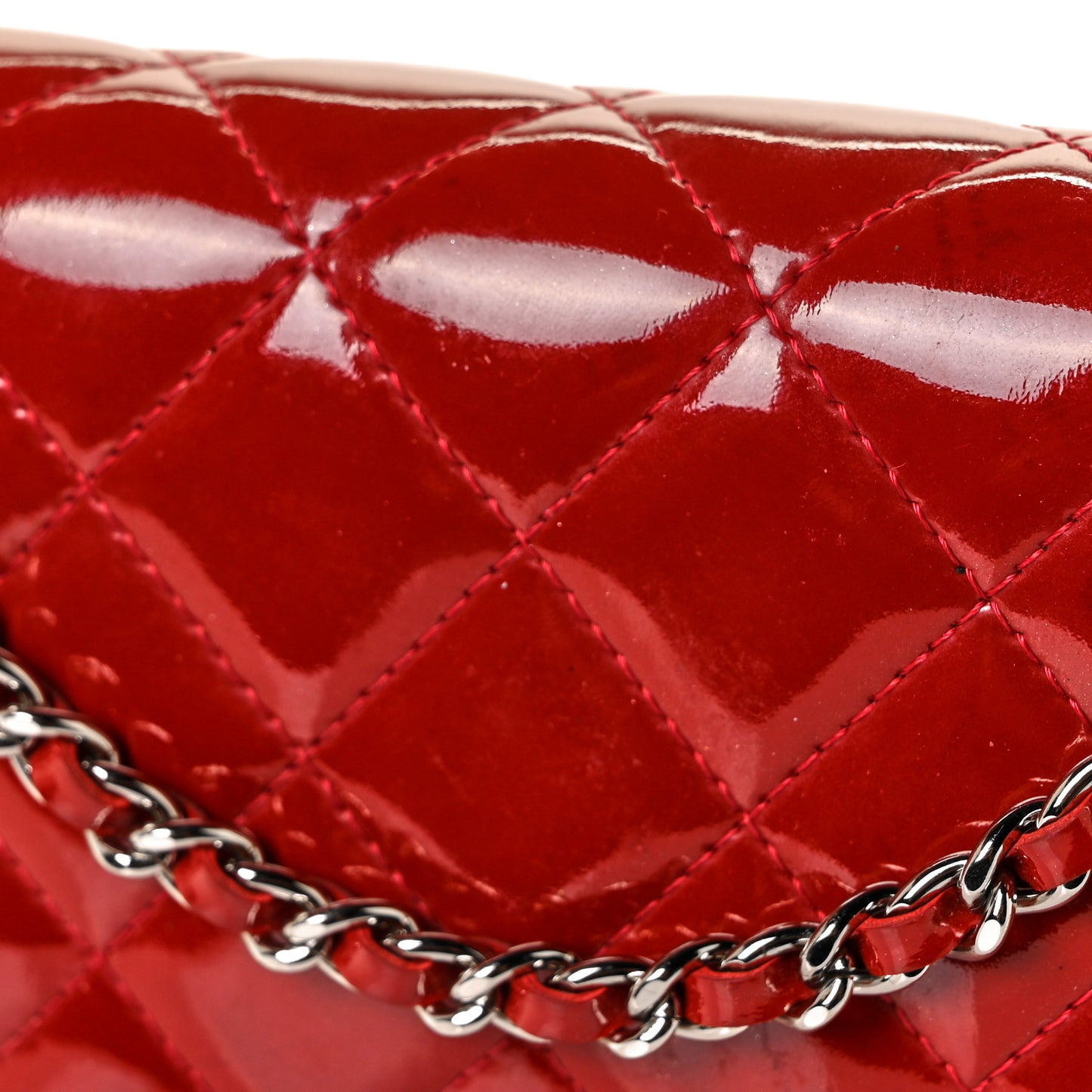 Patent Quilted Wallet On Chain WOC Red