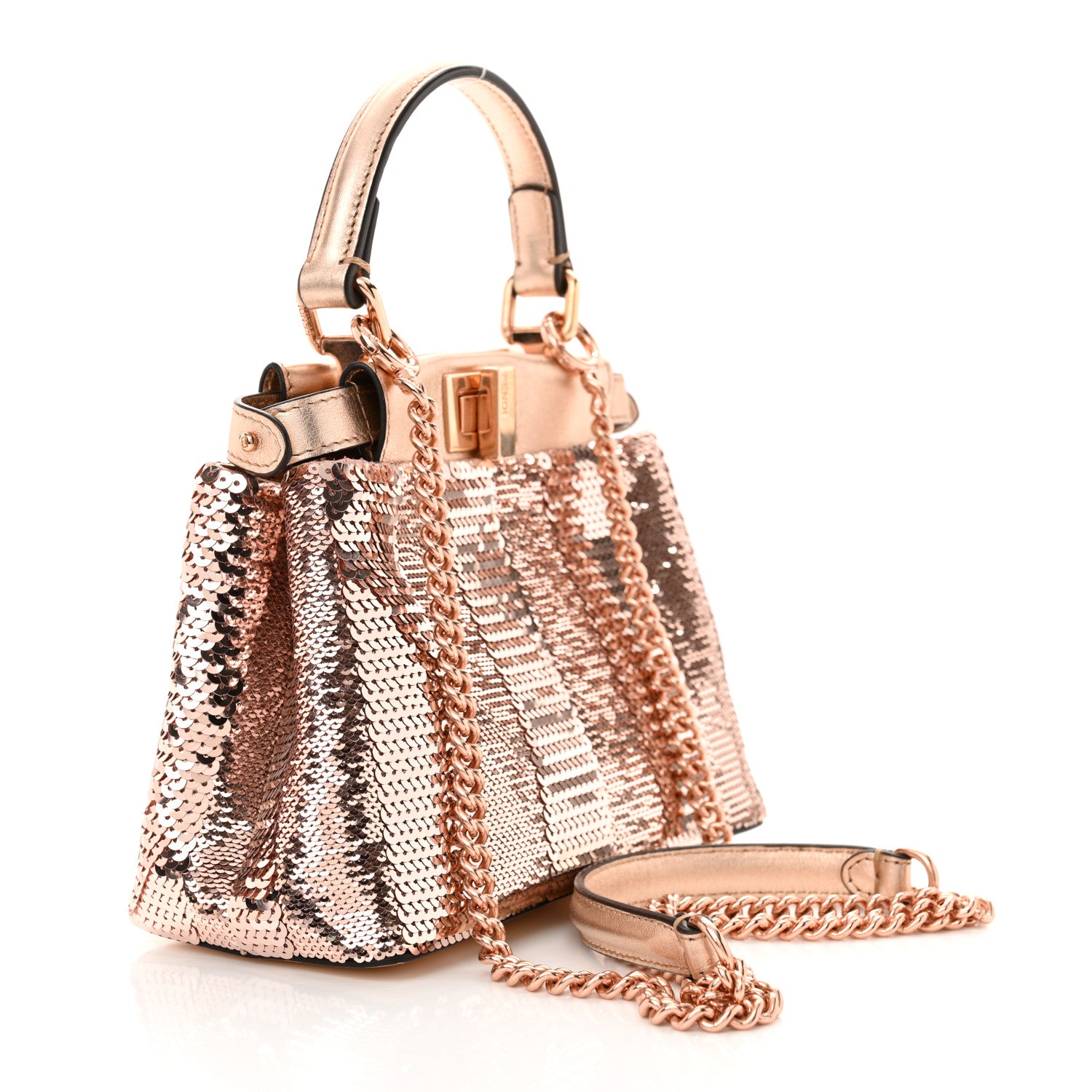 Fendi Sequin Metallic Nappa Pequin XS Peekaboo Iconic Satchel Rame 3 of 11
