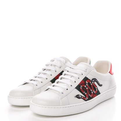 Gucci Calfskin Ayers Kingsnake Embroidered Mens Ace Sneakers 8 Green Red 3 of 10