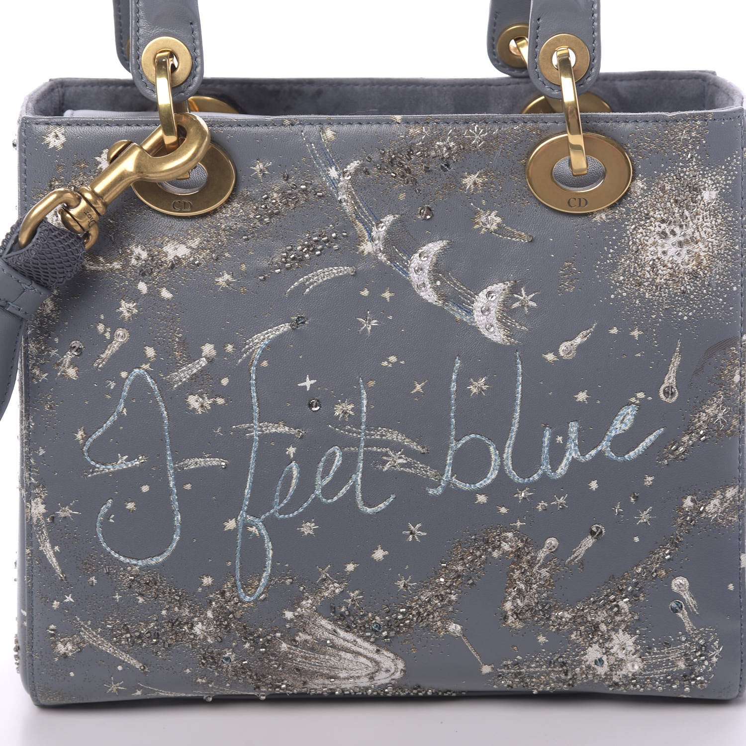 Christian Dior Smooth Calfskin Embroidered I Feel Blue Medium Lady Dior 9 of 11