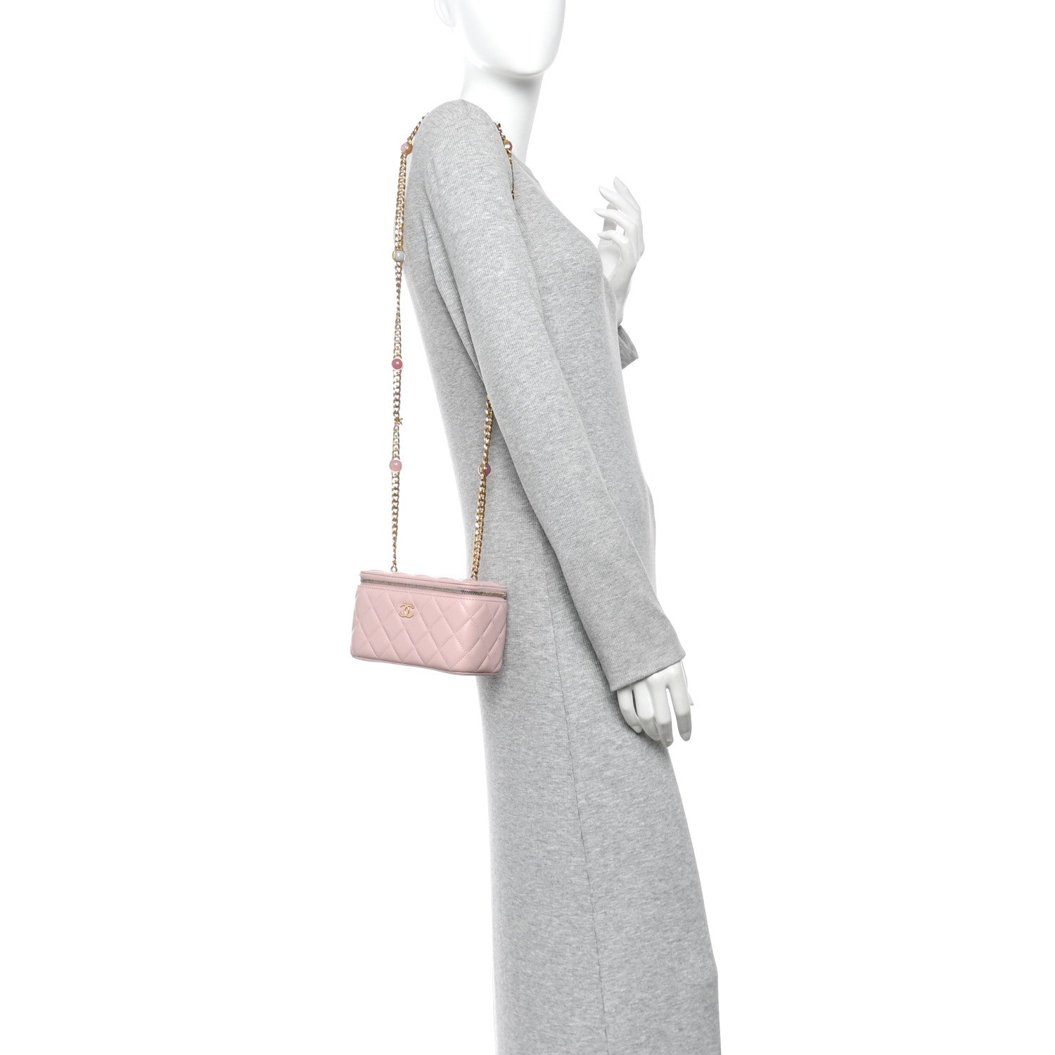 Chanel Lambskin Quilted Pearl Enamel Small Vanity Case With Chain Light Pink 2 of 10