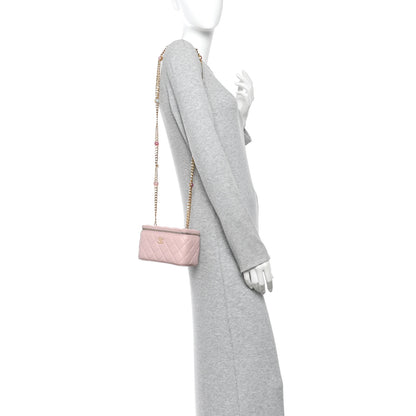 Chanel Lambskin Quilted Pearl Enamel Small Vanity Case With Chain Light Pink 2 of 10