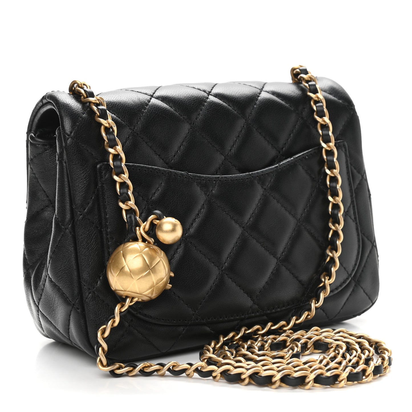 Lambskin Quilted Mini Pearl Crush Flap Black