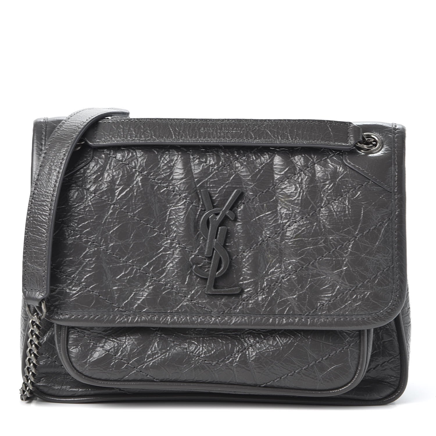 Saint Laurent Crinkled Calfskin Matelasse Monogram Baby Niki Chain Satchel Storm 1 of 8