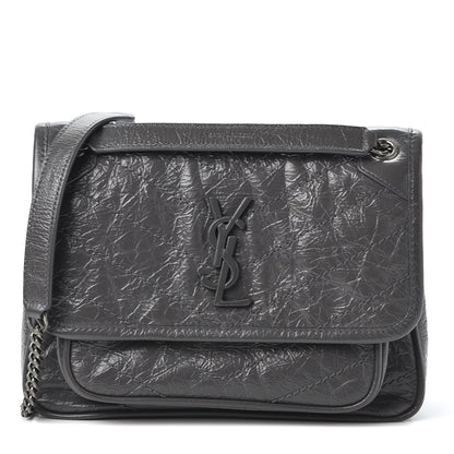 Saint Laurent Crinkled Calfskin Matelasse Monogram Baby Niki Chain Satchel Storm 1 of 8