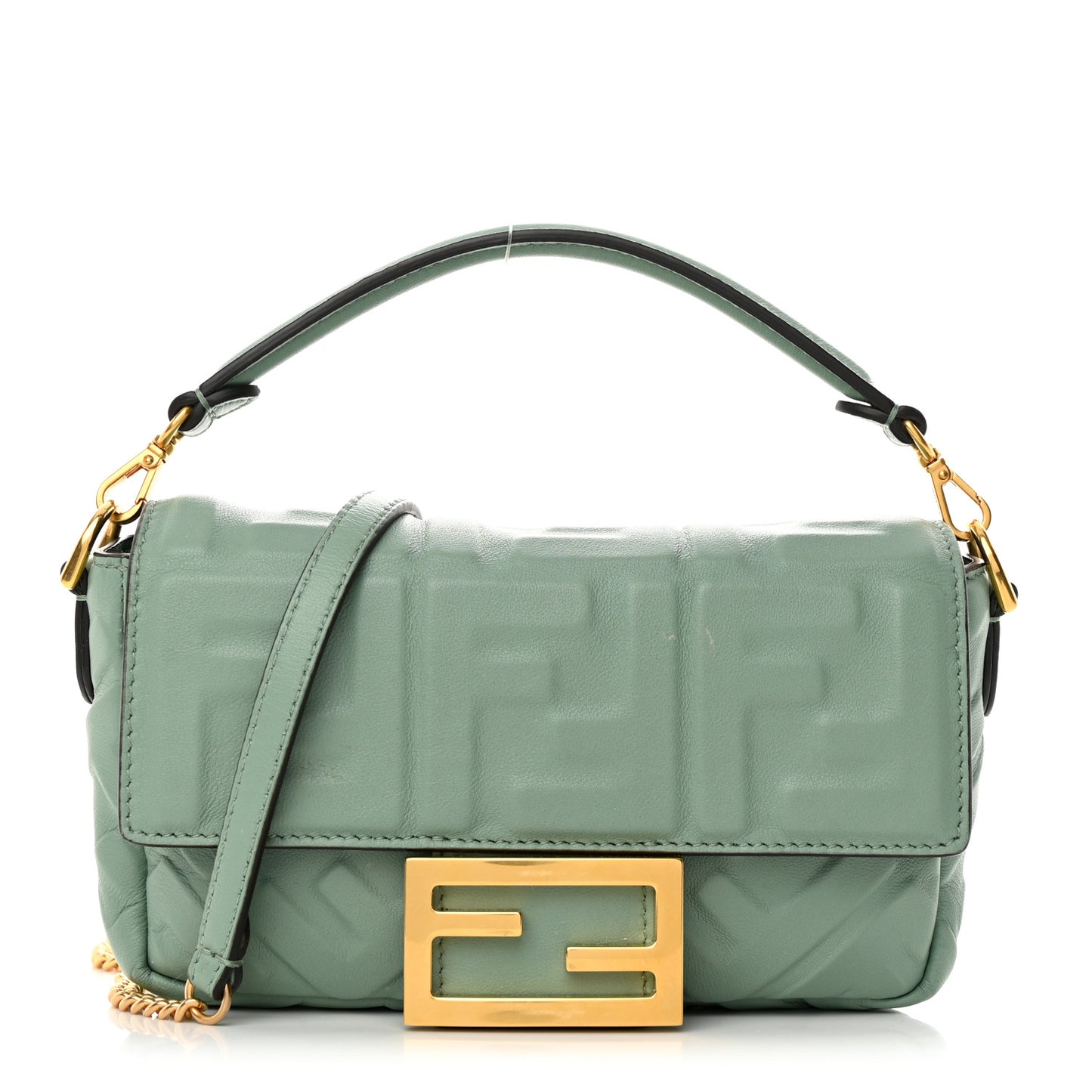 Nappa FF 1974 Embossed Mini Baguette Menta