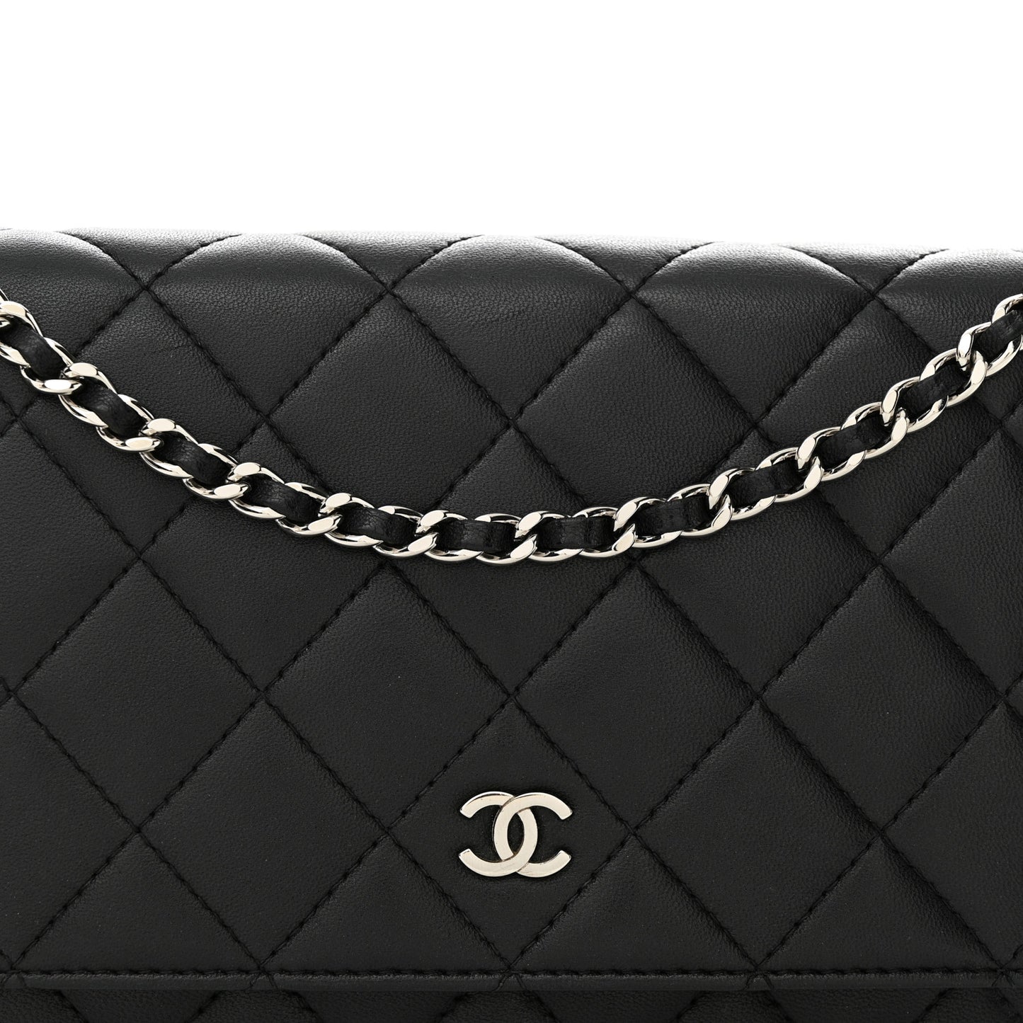Lambskin Quilted Wallet On Chain WOC Black