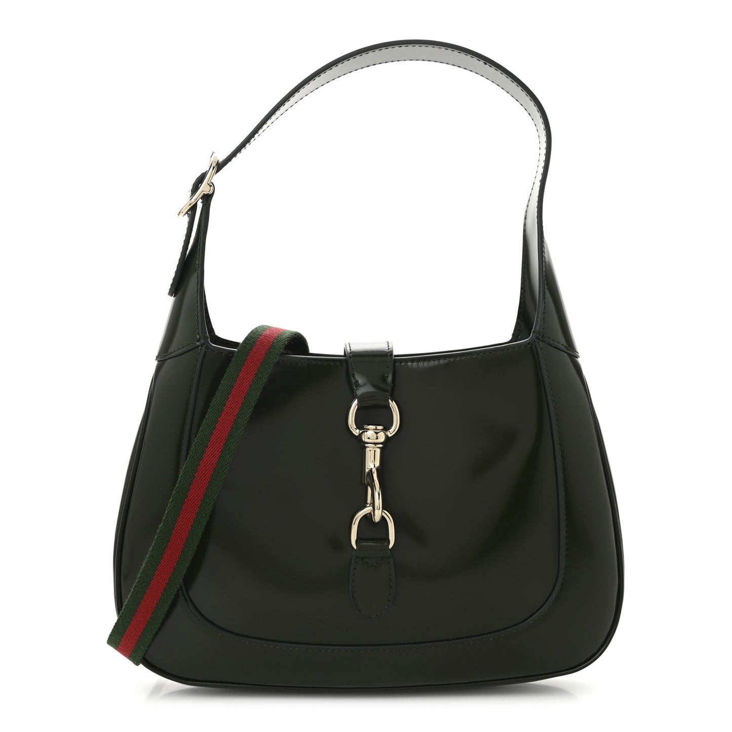 Glossed Calfskin Small Jackie Shoulder Bag Forest Green