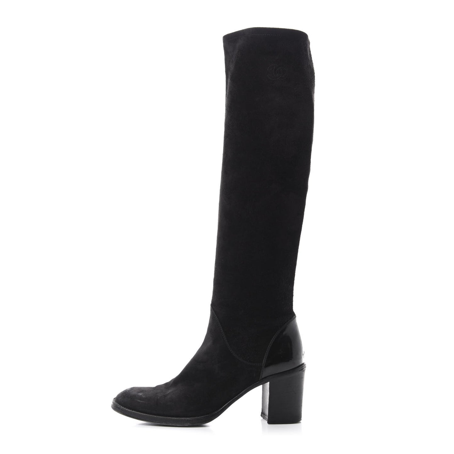 Suede Calfskin CC Knee High Boots 39.5 Black