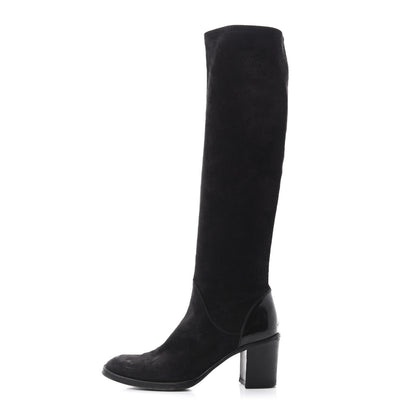 Chanel Suede Calfskin CC Knee High Boots 39.5 Black 1 of 17