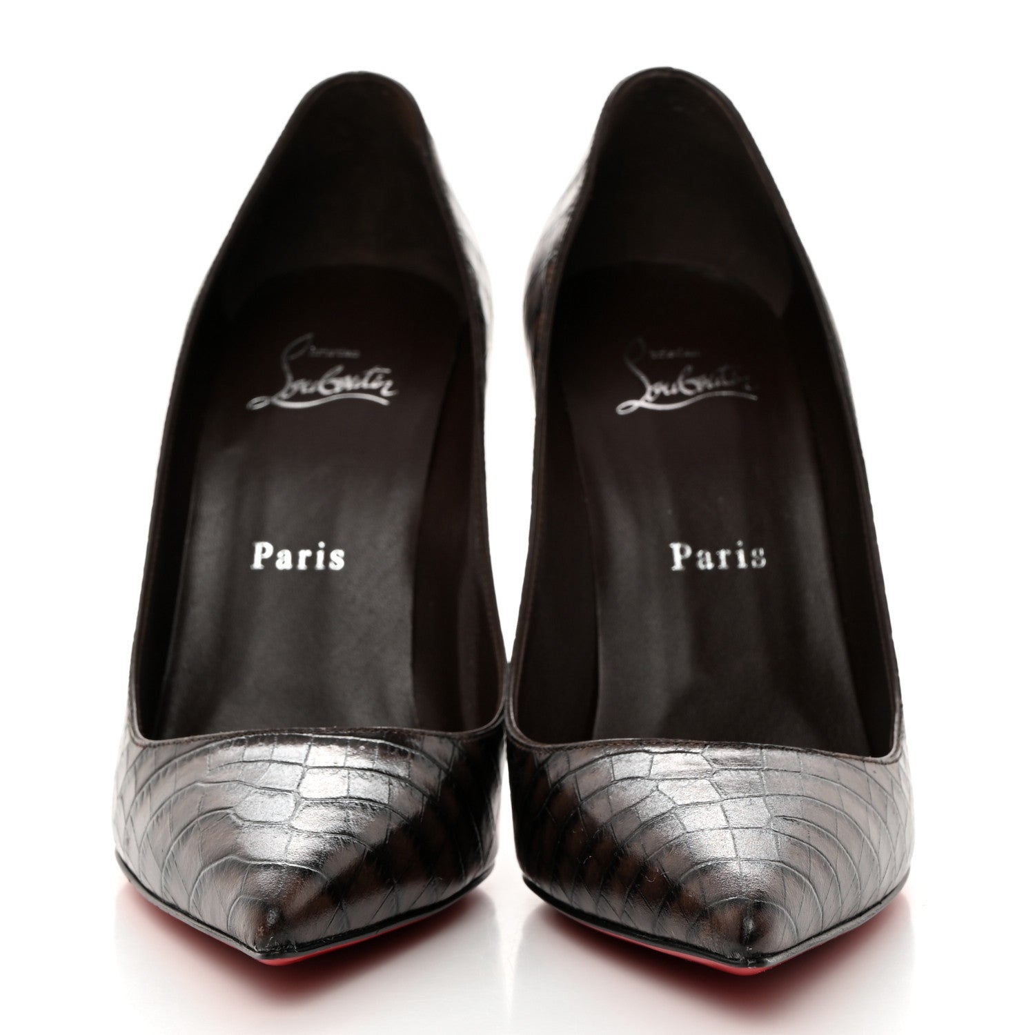 Christian Louboutin Calfskin Crocodile Embossed Kate 100 Pumps 38.5 Expresso 2 of 8