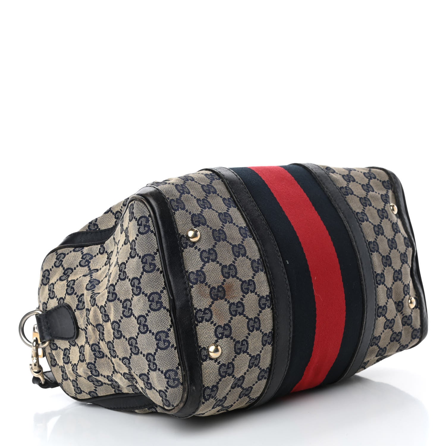 Gucci Monogram Selleria Calfskin Vintage Web Medium Boston Beige Blue 3 of 12