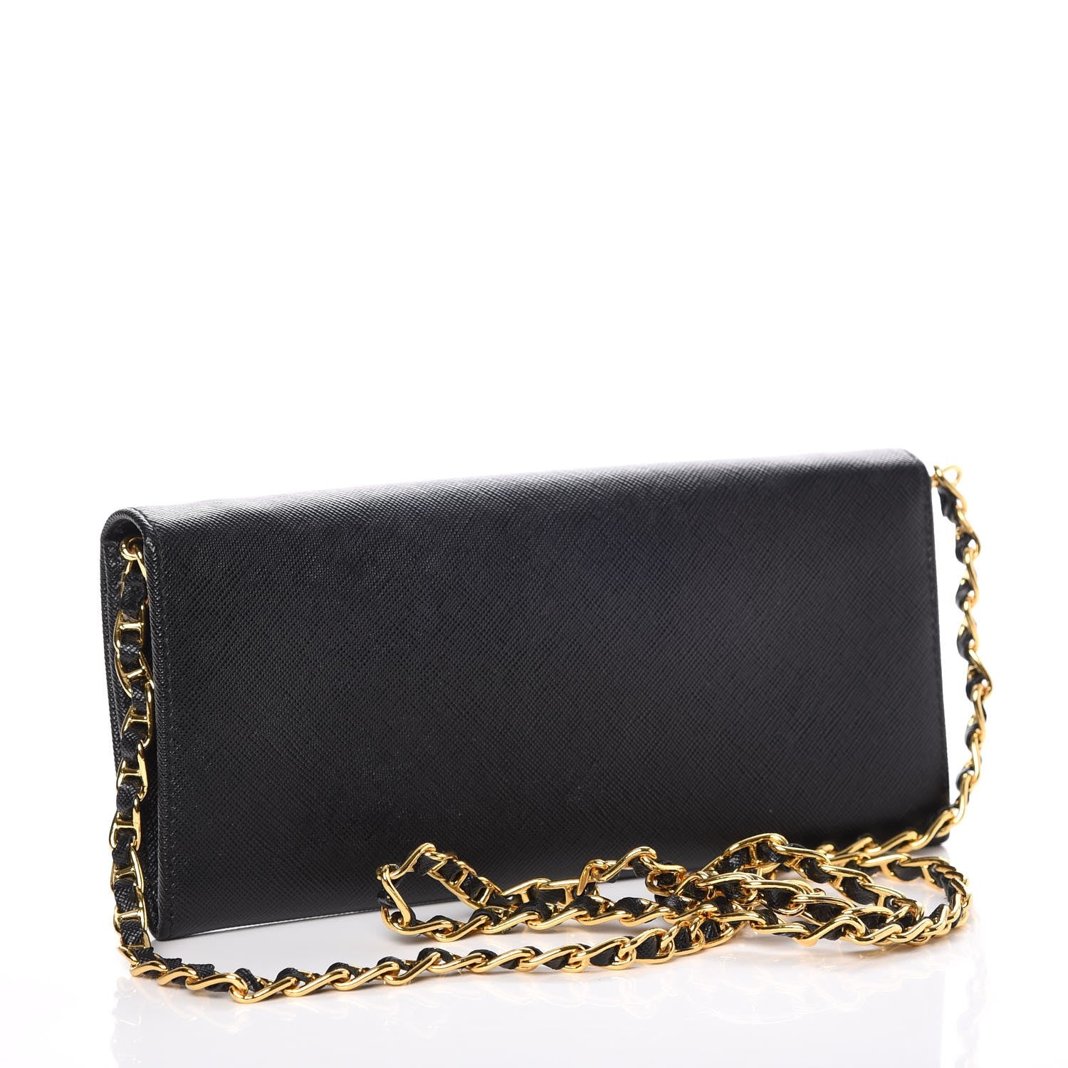 Prada Saffiano Metal Oro Chain Wallet Nero Black 3 of 8