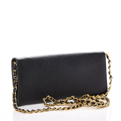 Prada Saffiano Metal Oro Chain Wallet Nero Black 3 of 8