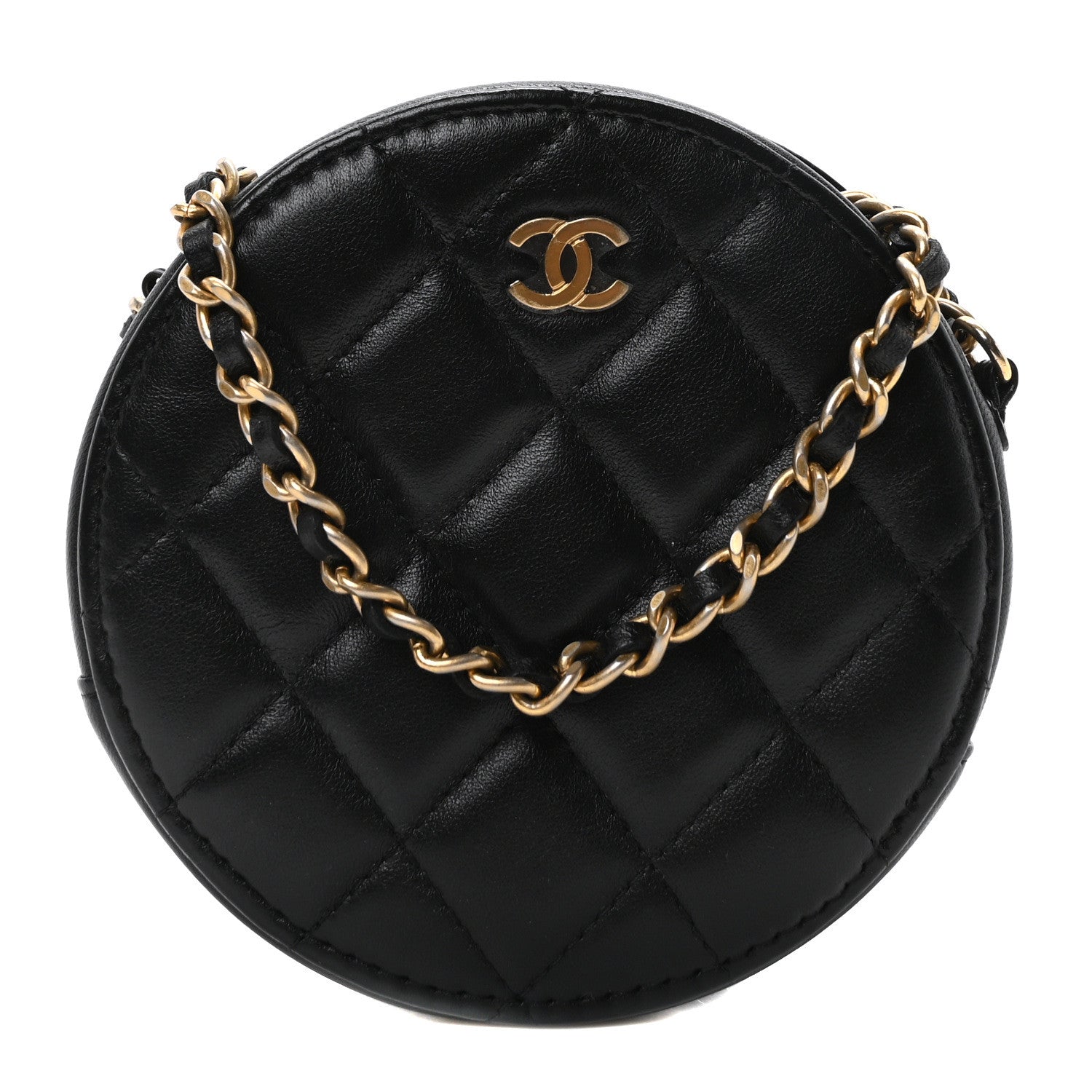 Chanel Lambskin Quilted Round Clutch With Chain Black 1 of 10