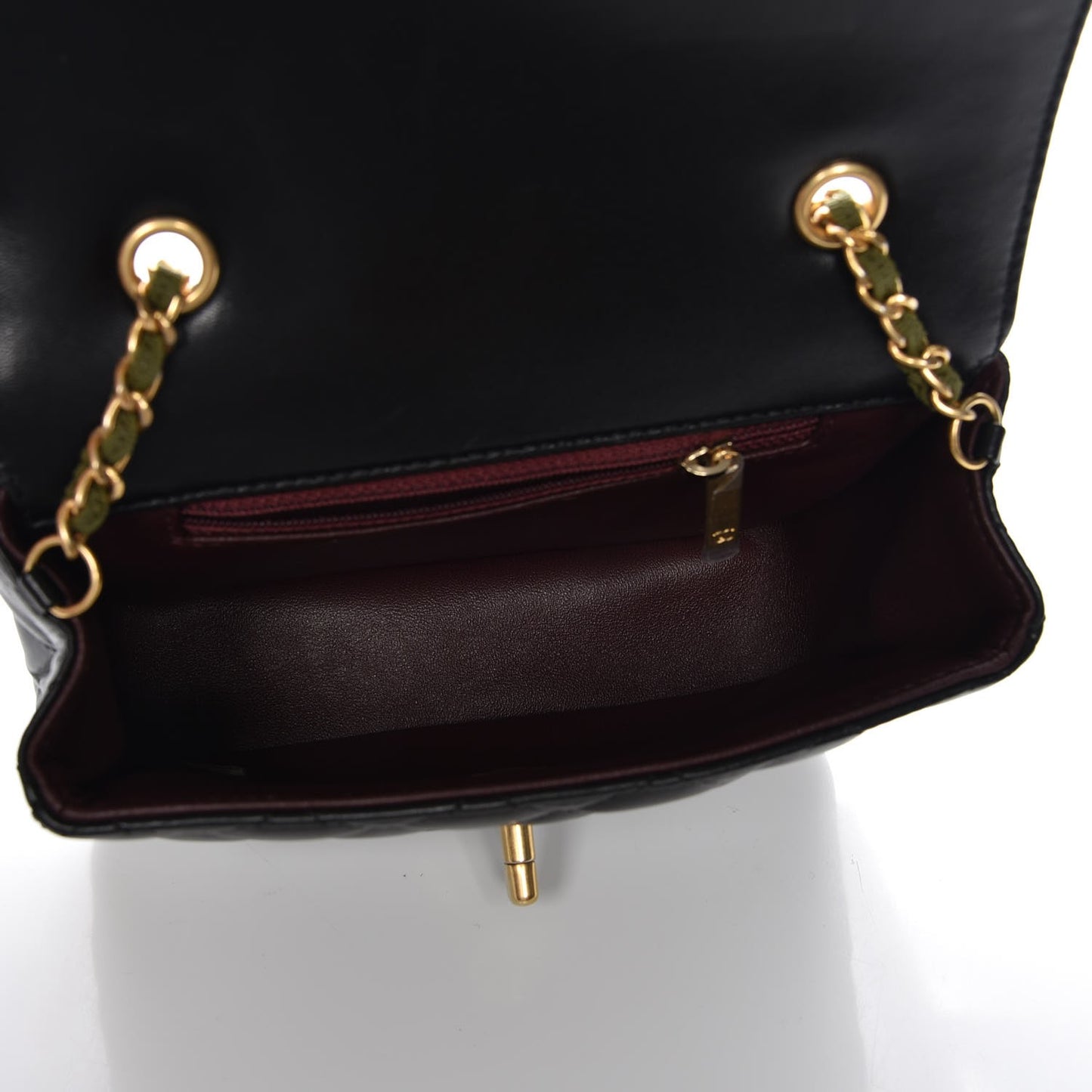 Lambskin Mini Square Flap Black Khaki