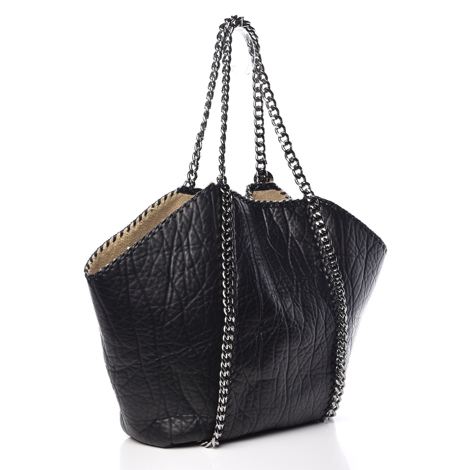 Stella McCartney Shaggy Deer Shearling Chain Falabella Tote Black 3 of 9