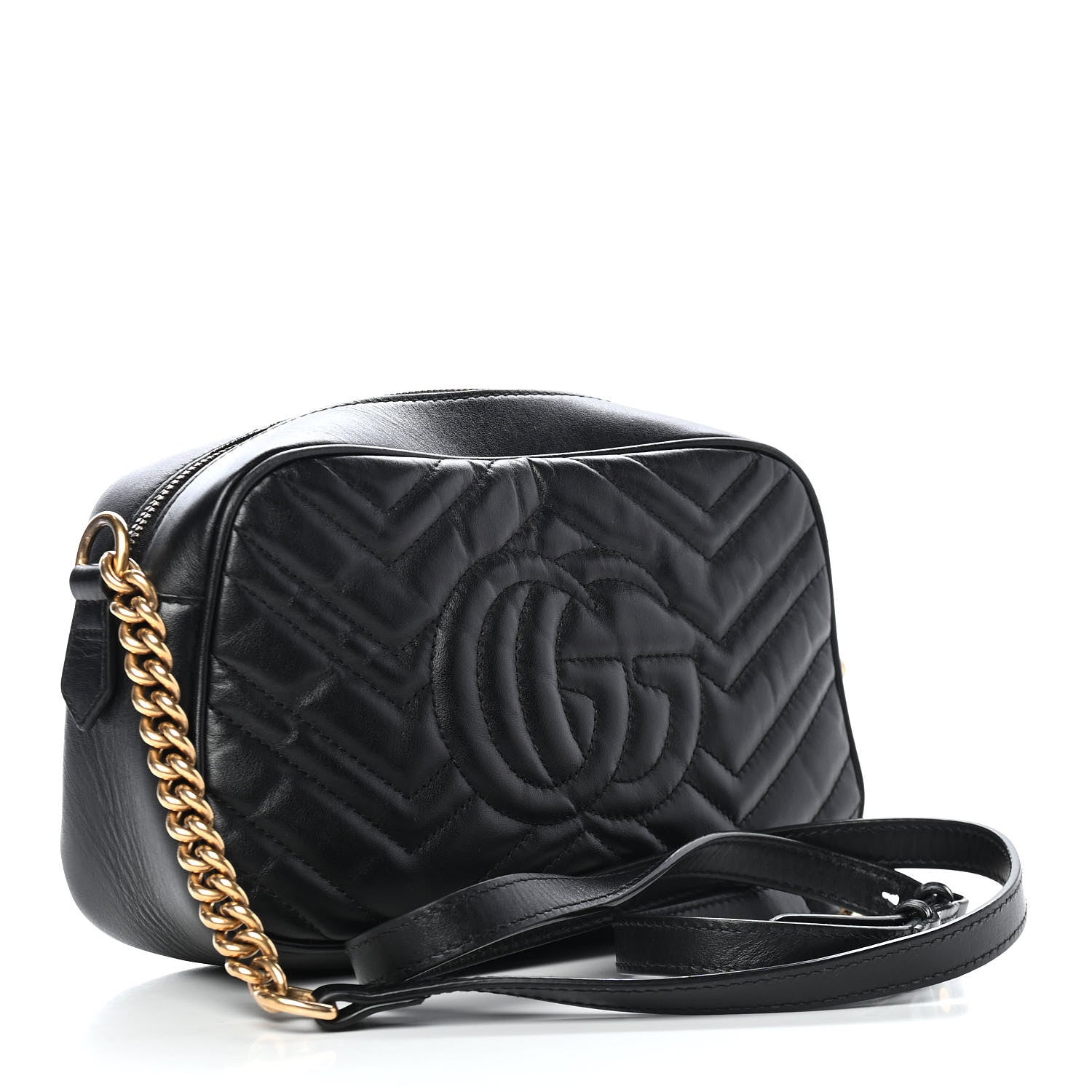 Gucci Calfskin Matelasse Small GG Marmont Chain Shoulder Bag Black 3 of 9