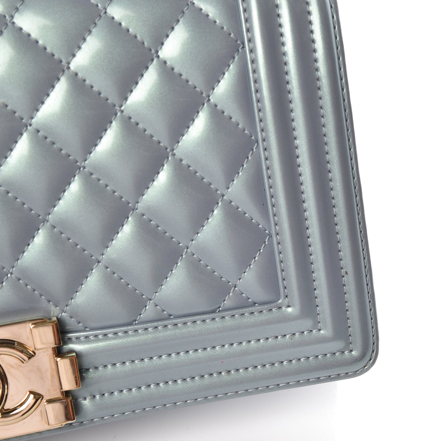 Iridescent Patent Calfskin Quilted Medium Boy Flap Light Blue