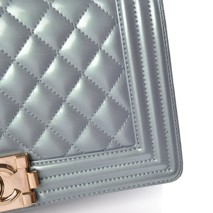 Chanel Iridescent Patent Calfskin Quilted Medium Boy Flap Light Blue 14 of 14