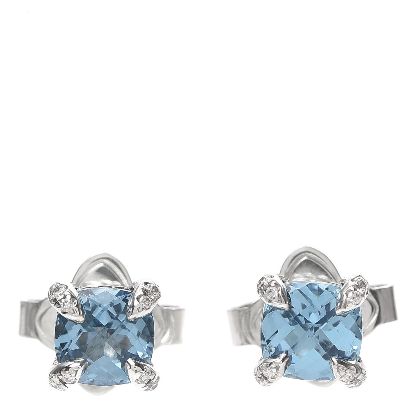 Sterling Silver Diamond Blue Topaz 6mm Chatelaine Earrings